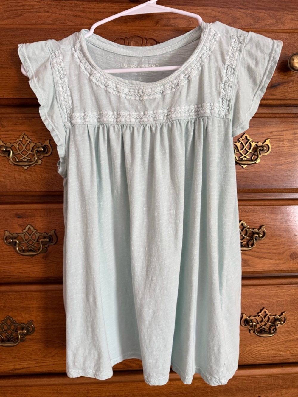 Lucky Brand Mint Green Crochet Yoke Tee